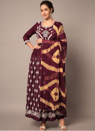 Maroon Rayon Embroidered Trendy Salwar Kameez