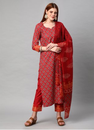 Buy Shree Ganesh Retail Womens Chanderi Salwar Suit Churidar Salwar Kameez  Unstitched Salwar Suit Material (BROWN & RED 960010) at Amazon.in