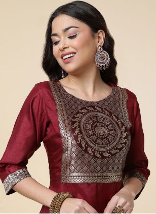 Maroon Silk Dangler Trendy Salwar Suits