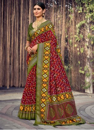 Maroon Tussar Silk Foil Print Trendy Sari