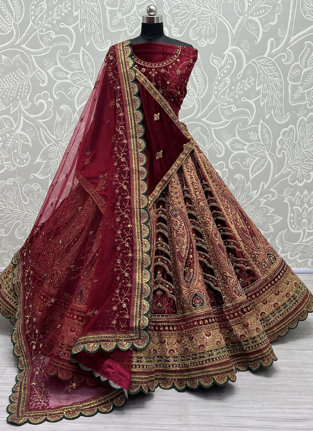 Wholesale Maroon Embroidered Designer Bridal Lehenga LLCV110167