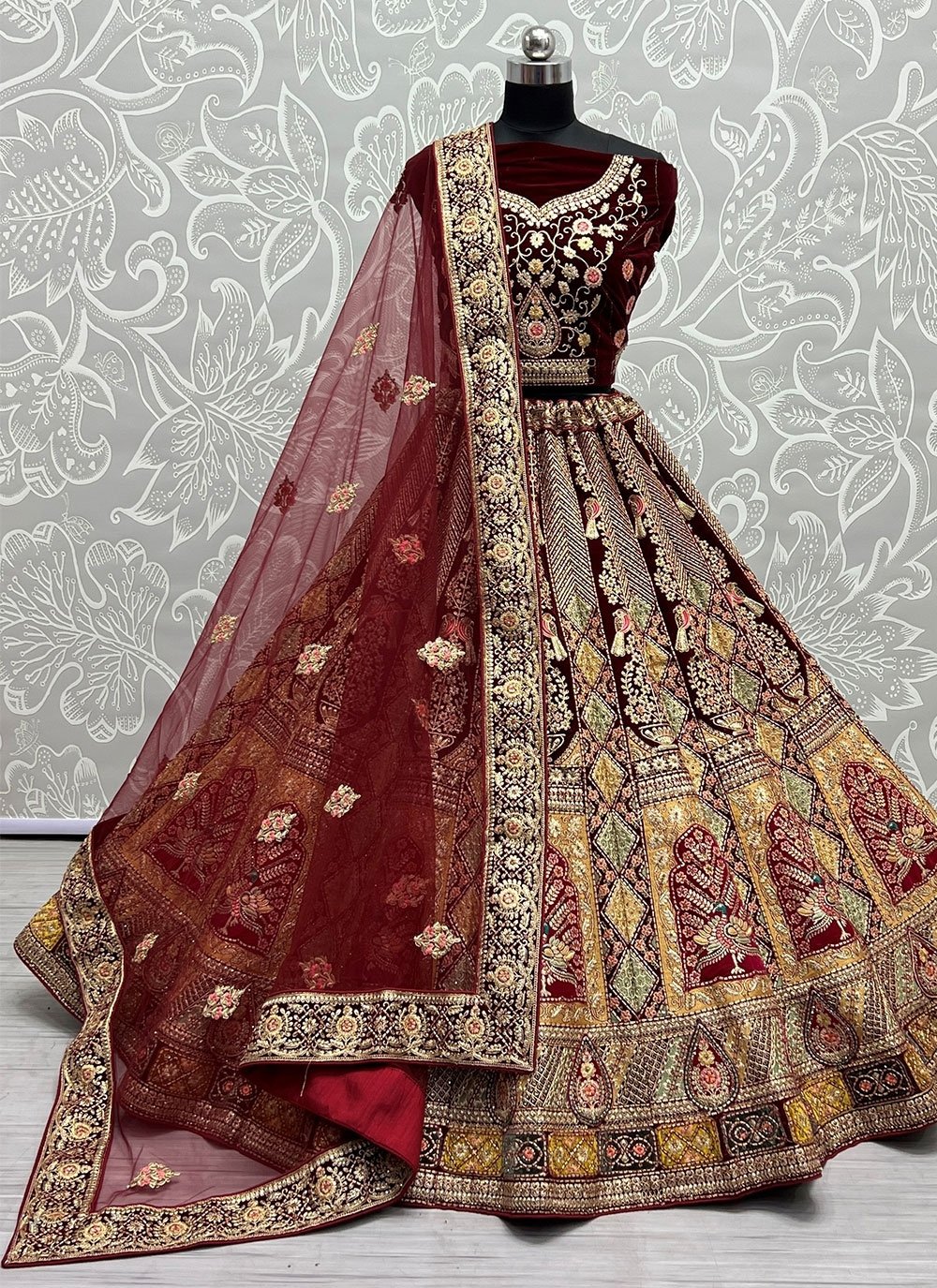 Buy Bollywood Sabyasachi Inspired Maroon Bridal lehenga choli in UK, USA  and Canada