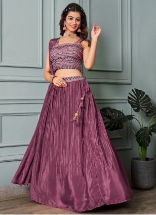 Mauve Crepe Embroidered Readymade Lehenga