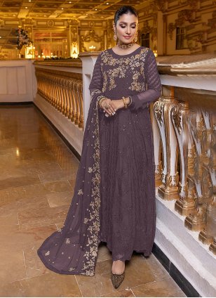 Mauve Georgette Embroidered Pakistani Salwar Suit