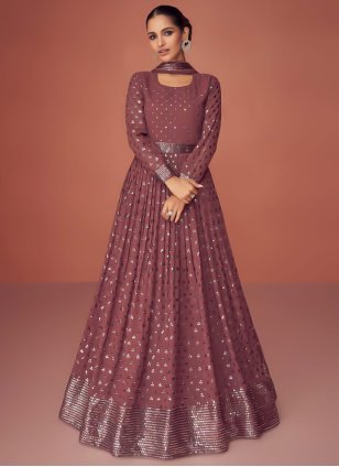 Mauve Georgette Embroidered Readymade Salwar Suits