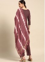 Mauve Poly Cotton Embroidered Readymade Salwar Suits