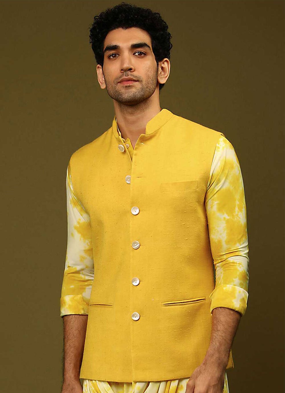 Jacket Kurta Set for Father and Son (Kids) Online |Yellow Nehru Jacket With  Blue Kurta Set