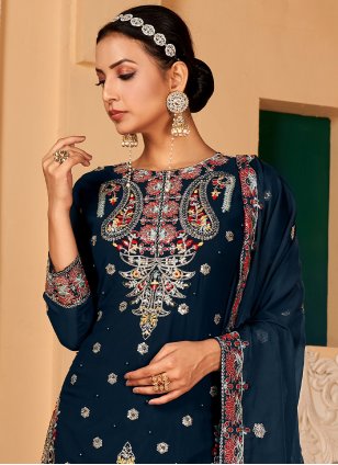 Morpich Georgette Embroidered Straight Salwar Suit