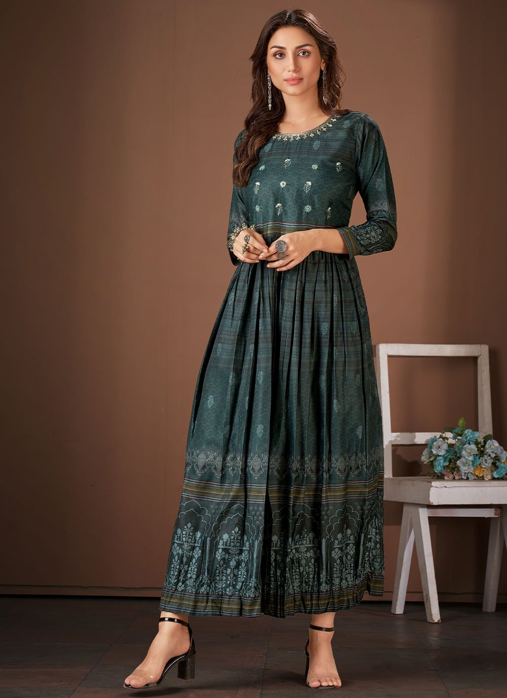 Buy Embroidered Green Cotton Party Wear Kurti Online : Malaysia -
