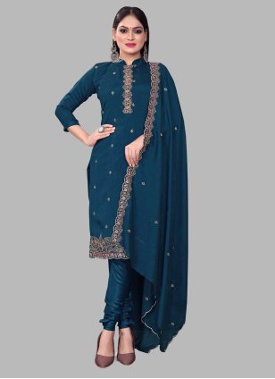 Morpich Silk Embroidered Churidar Suit