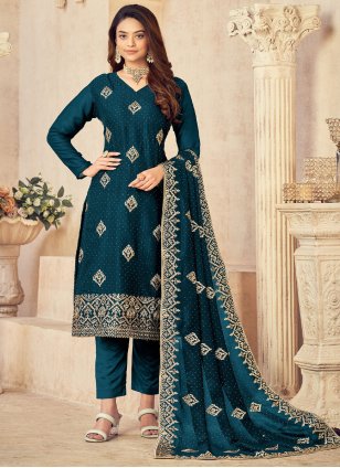 Morpich Vichitra Silk Embroidered Pant Style Suit