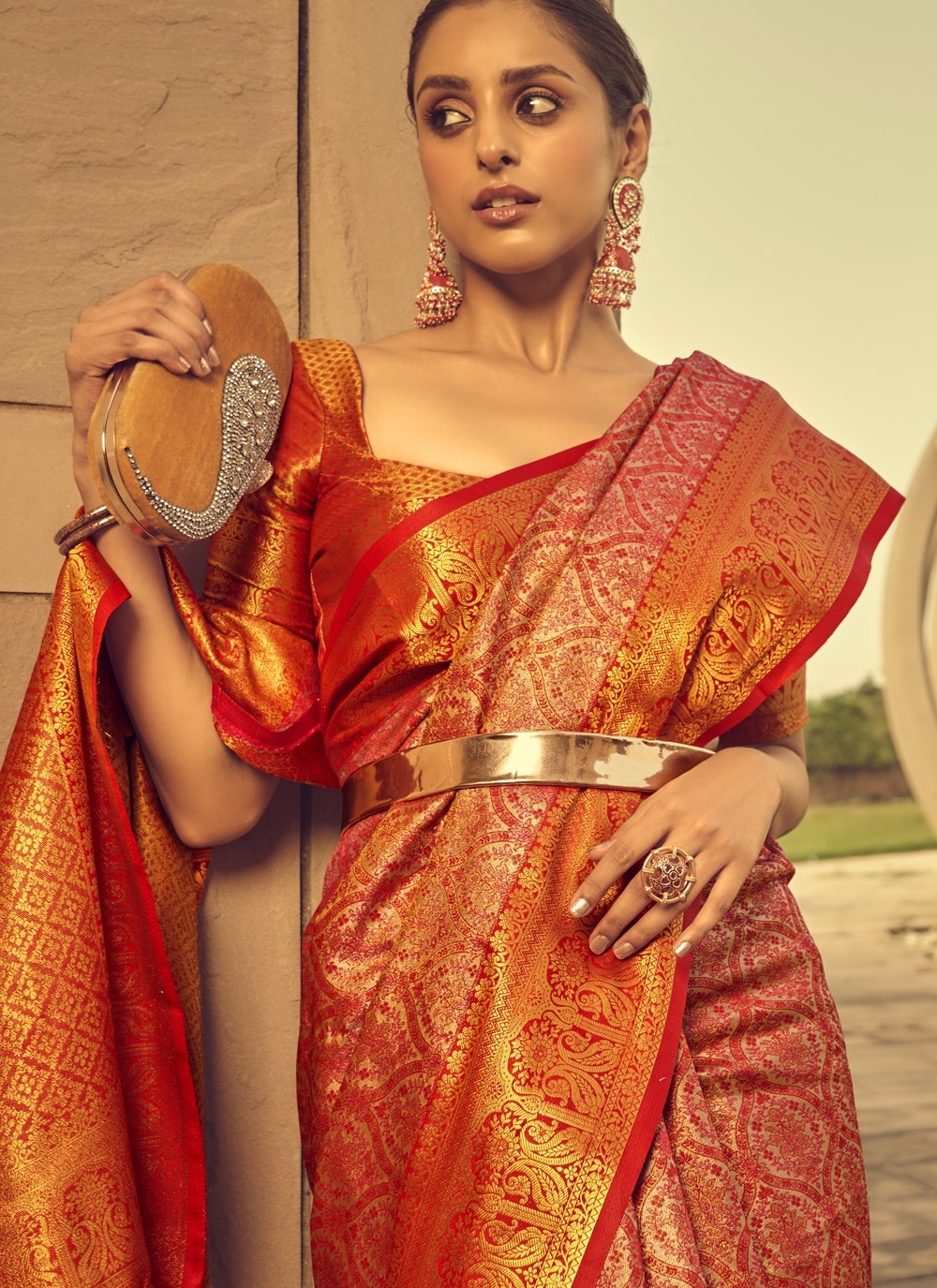 Multi Color Digital Printed With Tusser Silk Banarasi Saree |Engagement  Wear | Trendy sarees, Saree look, Saree