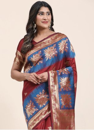 Multi Colour Banarasi Weaving Contemporary Saree