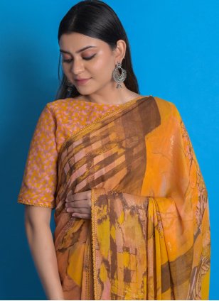 Multi Colour Chiffon Printed Classic Sari