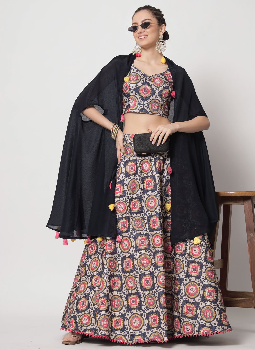 Buy Black Indian Western Girls Evening Party dress Designer Lehenga Chaniya  choli Ghagra style Women wear Semi-stitch 8560 at Amazon.in