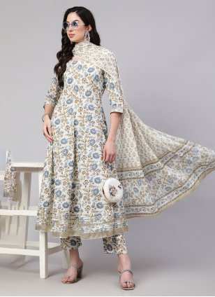 Multi Colour Cotton  Printed Anarkali Suit
