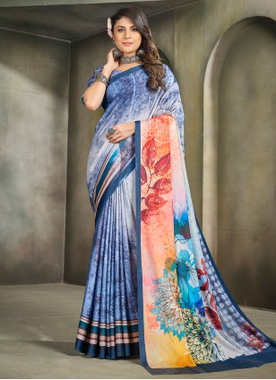 Multi Colour Crepe Digital Print Classic Sari