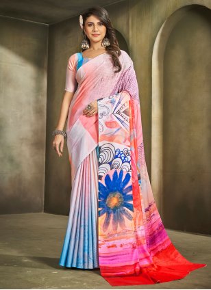 Multi Colour Crepe Digital Print Contemporary Sari