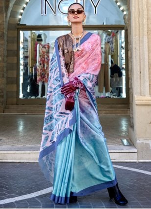 Multi Colour Crepe Digital Print Designer Sari