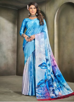 Multi Colour Crepe Digital Print Designer Sari