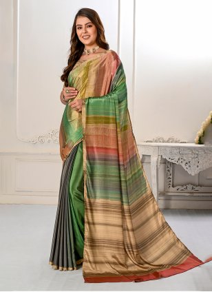 Multi Colour Crepe Digital Printed Trendy Sari