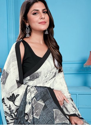 Multi Colour Crepe Printed Designer Sari