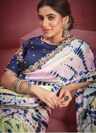 Multi Colour Georgette Embroidered Classic Sari