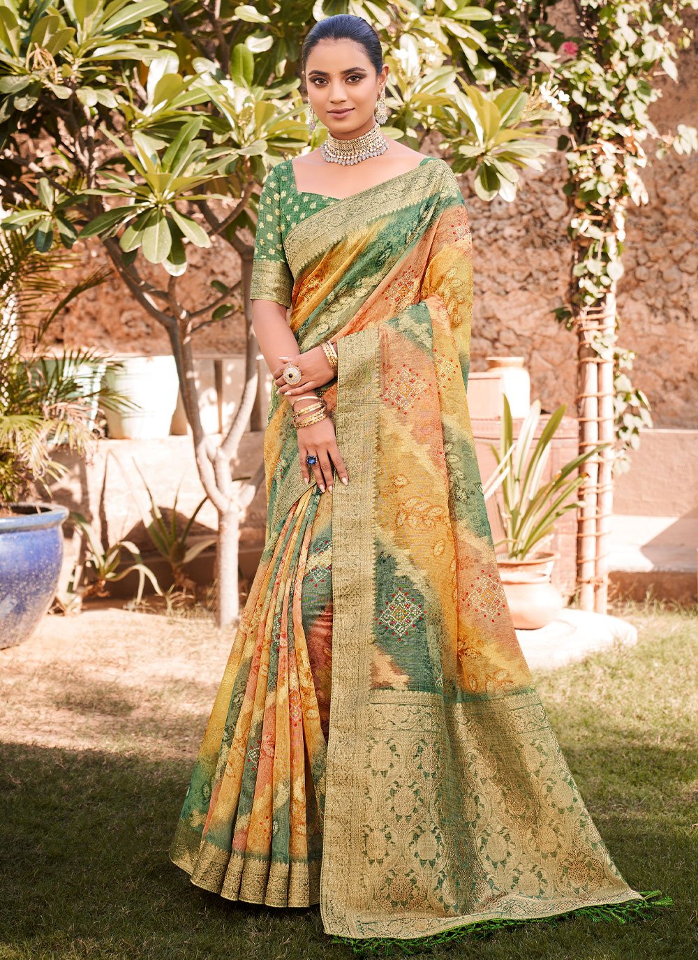Multi Colour Jacquard Printed Designer Sari