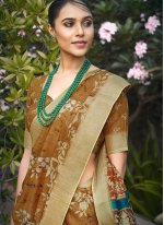 Multi Colour Linen Digital Print Classic Sari