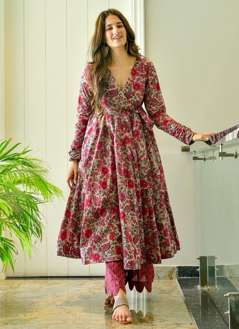 Gleaming Multi Colour Digital Print Cotton Silk Readymade Anarkali Salwar  Suit -