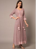 Multi Colour Rayon Embroidered Anarkali Suit