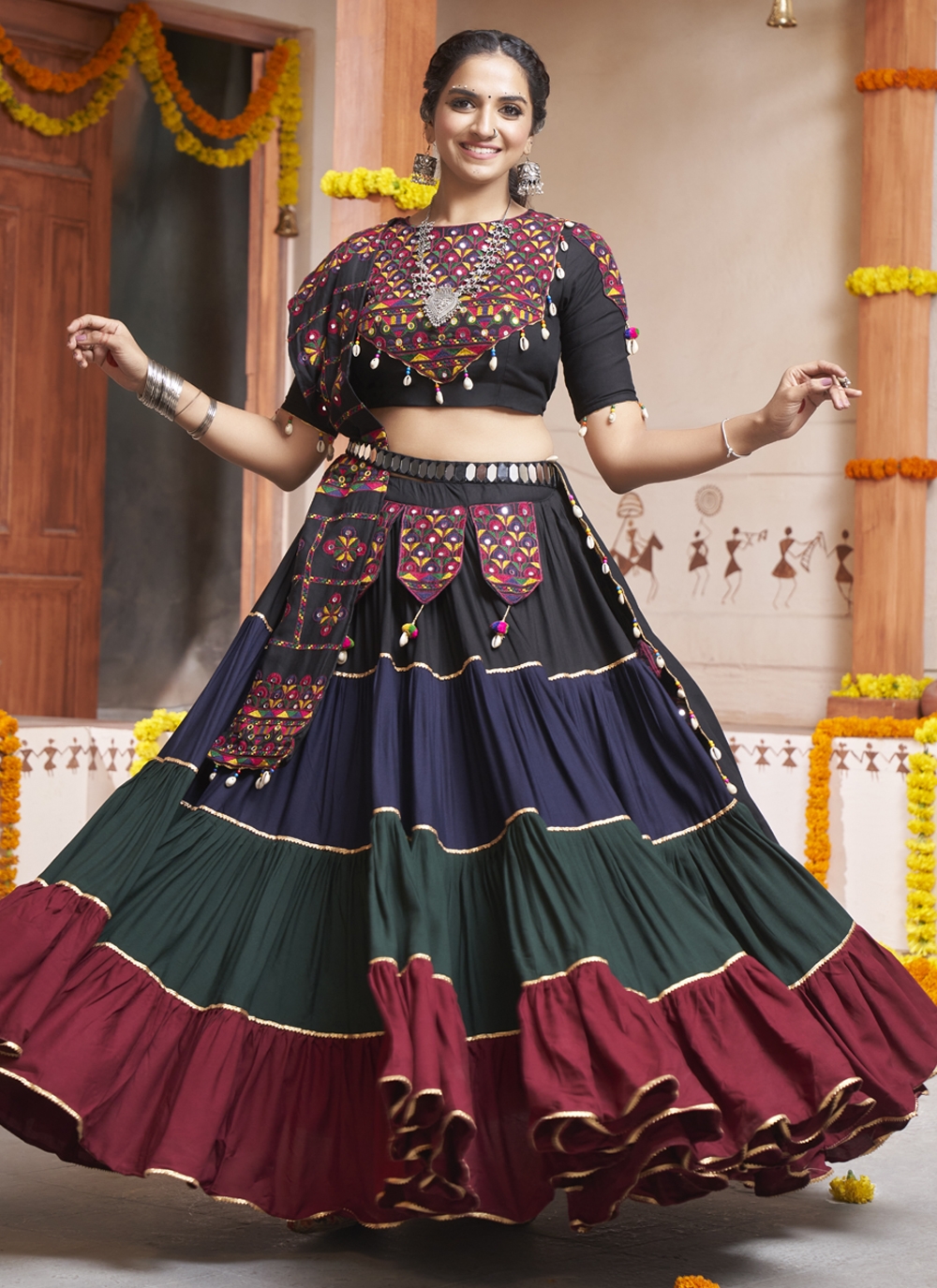 Cute Sequins Multi Colour Silk Readymade Lehenga Choli