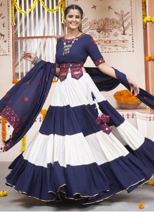 Multi Colour Rayon Embroidered Trendy Lehenga Choli