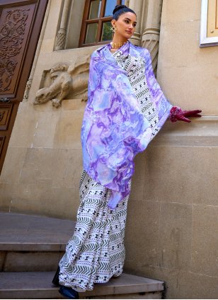 Multi Colour Satin Printed Trendy Sari