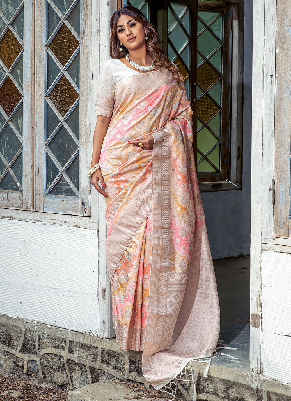 Buy Multicolor Tussar Silk Sari Online in USA| Embroidered Zari Border –  Pure Elegance