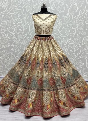 Multi Colour Silk Diamond Work Designer Bridal Lehenga Choli