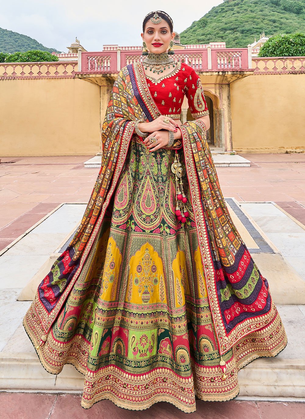 Multi Colored Designer Cotton Lehenga Choli with Jacket