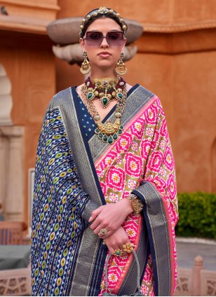 Multi Colour Silk Foil Print Trendy Saree