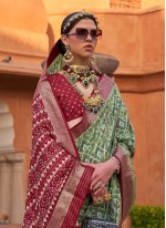 Multi Colour Silk Foil Print Trendy Sari