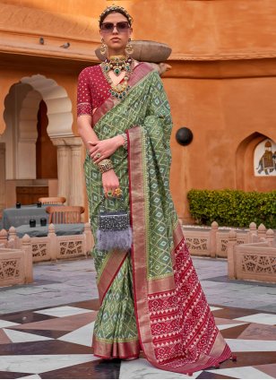 Multi Colour Silk Foil Print Trendy Sari