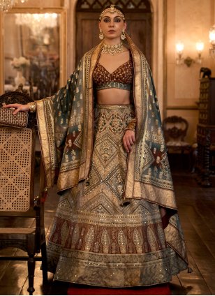 Multi Colour Silk Mirror Work Trendy Bridal Wear Lehenga Choli