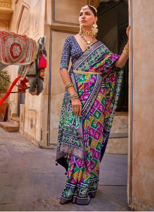 Multi Colour Silk Patola Print Classic Sari
