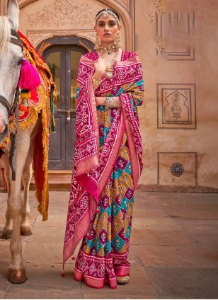 Multi Colour Silk Patola Print Trendy Saree