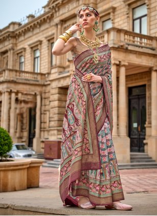 Multi Colour Silk Printed Trendy Sari