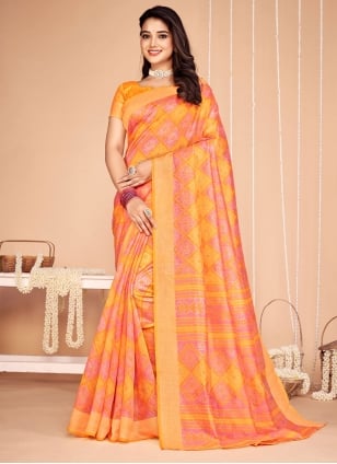 Banarasi Zari Silk Everyday Wear Floral Motifs Print Multicolour Saree