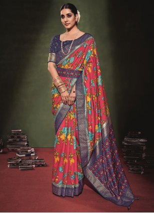 Multi Colour Tussar Silk Printed Trendy Saree