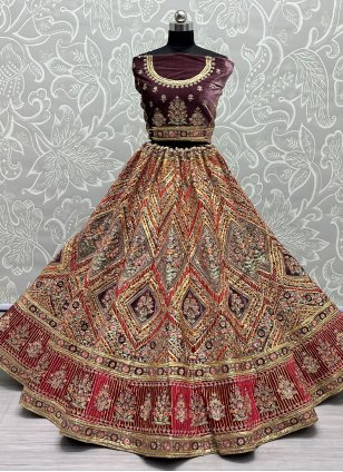 
                            Multi Colour Velvet Diamond Work Designer Lehenga Choli for Wedding