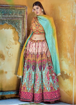 Multi Colour Viscose Digital Print A - Line Designer Lehenga Choli for Wedding