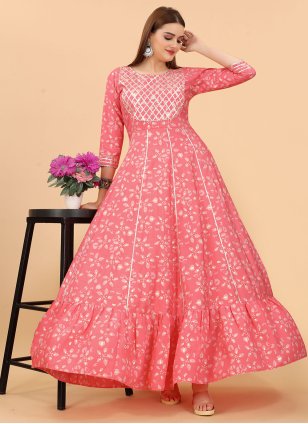 Muslin Hot Pink Digital Print Gown