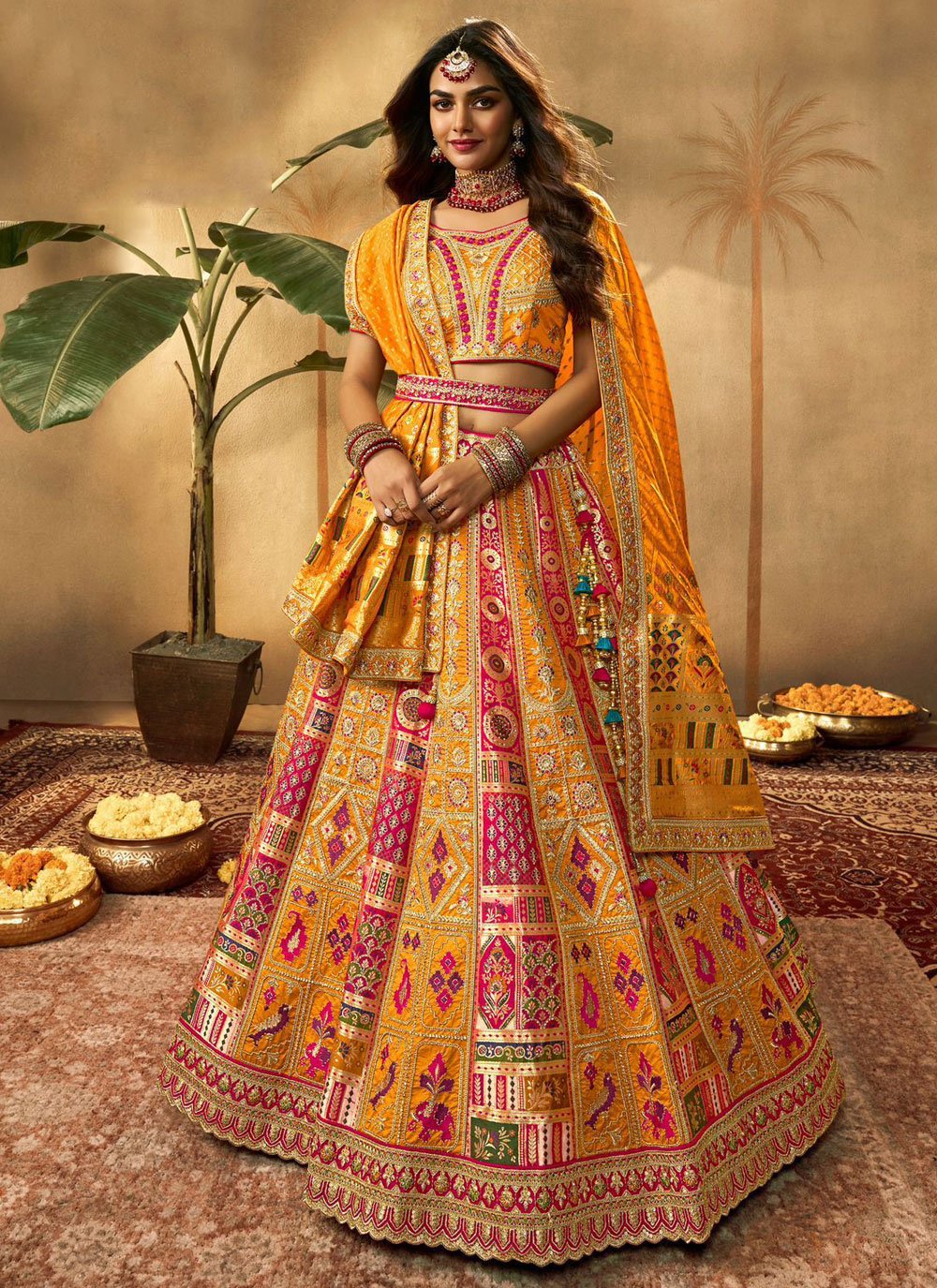 Mustard Yellow Lehenga Choli Pakistani Bridal Dress Online – Nameera by  Farooq